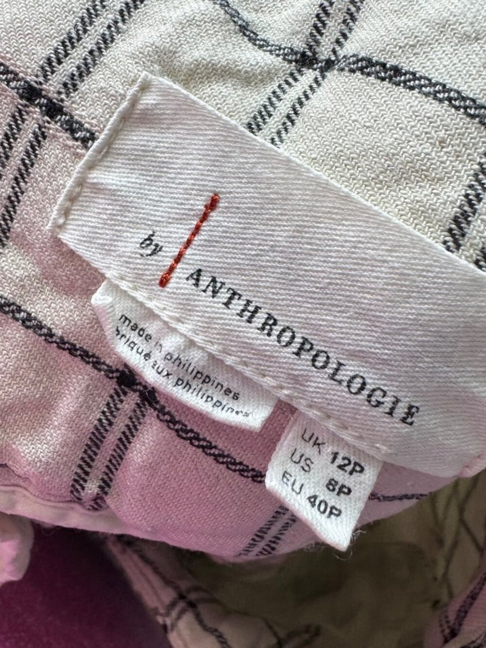 ANTHROPOLOGIE linen blend wide leg plaid trousers size 8P Petite - Picture 6 of 7